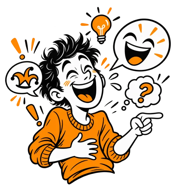 Illustration d’une personne qui éclate de rire devant une bonne idée